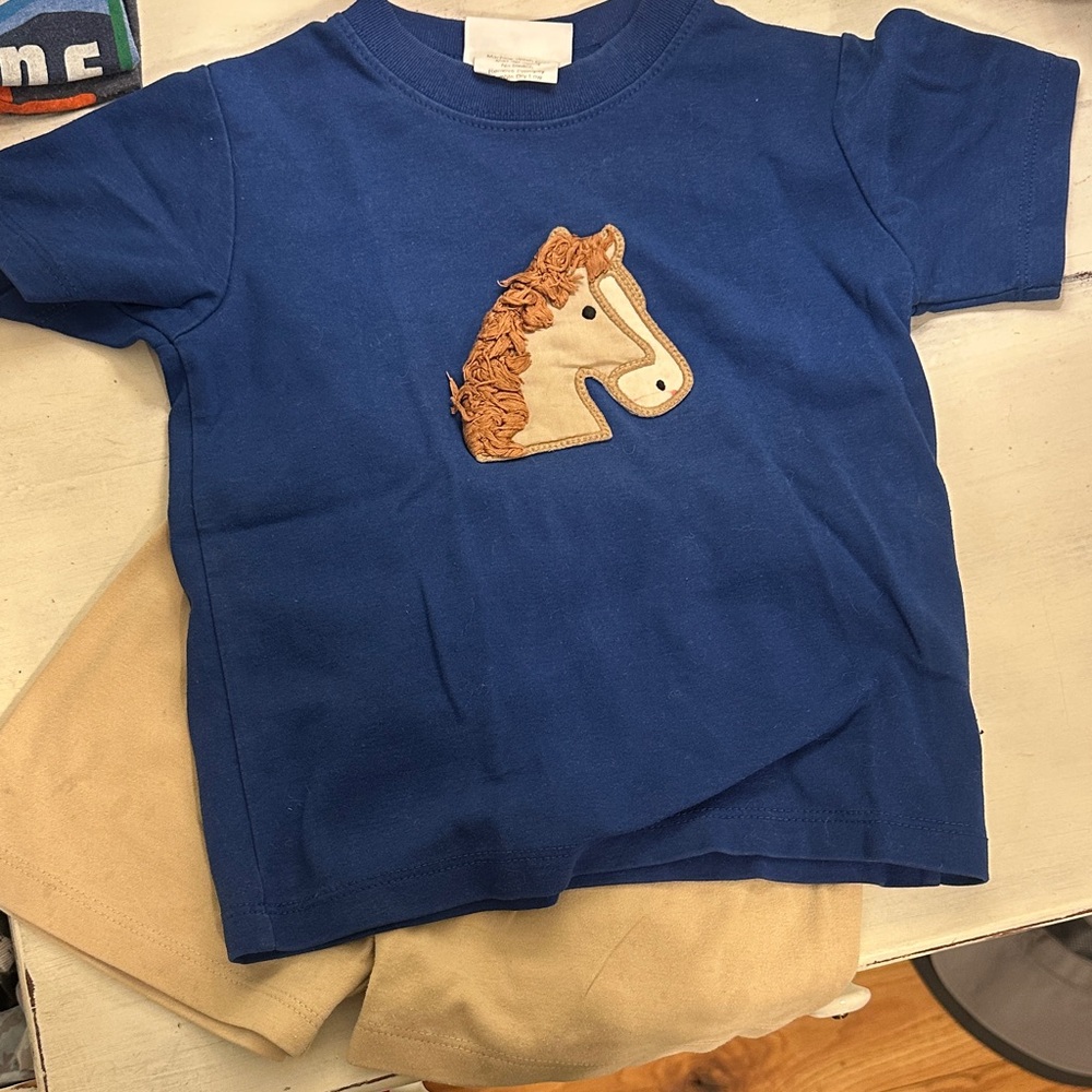 Kids Blue Horse Embroidered T-Shirt